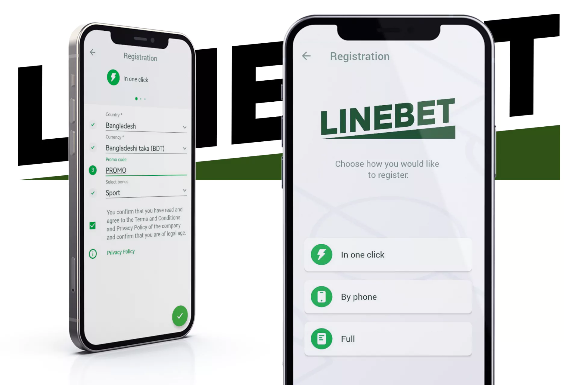 Run the Line Bet app and choose the method of registration at the first step.