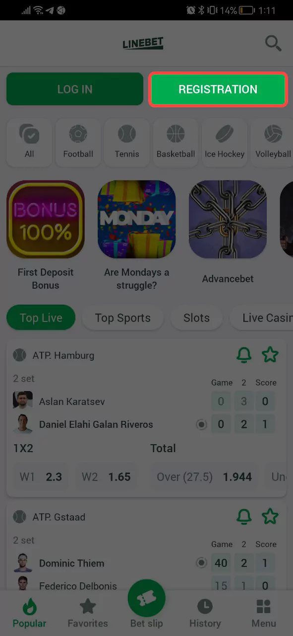 Go to the official website of Linebet from your phone.