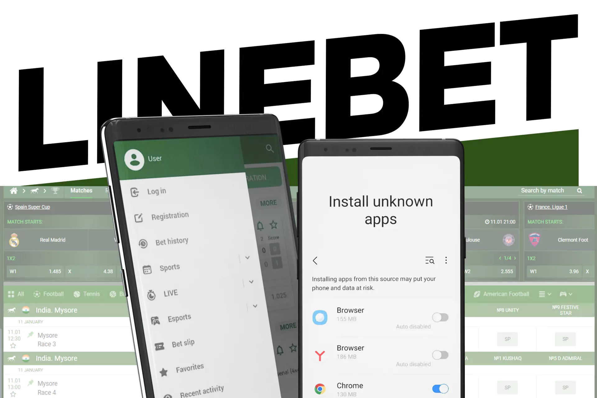 Place bets on Linebet on horse racing through the mobile app.