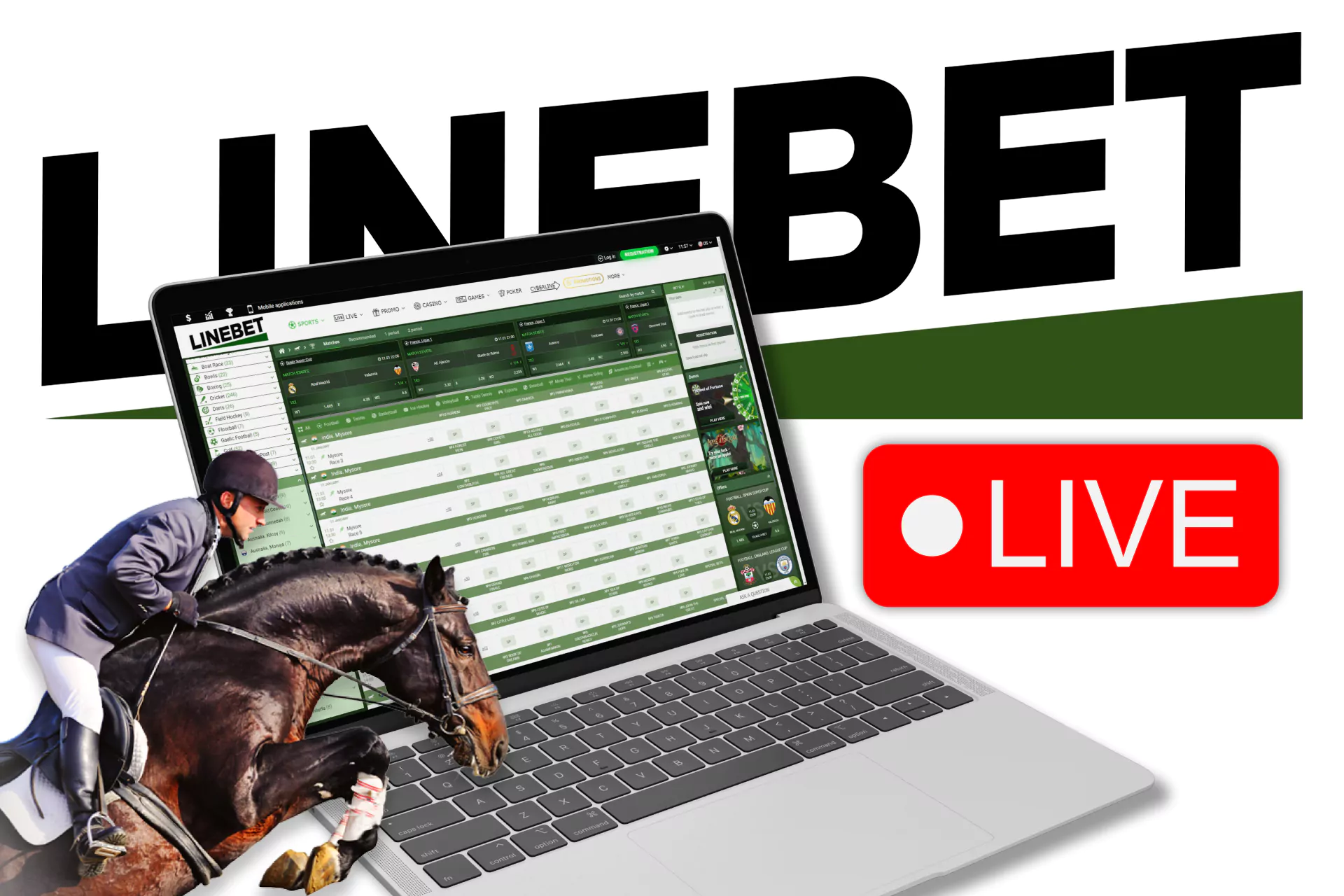 On Linebet, place bets on horse racing live.
