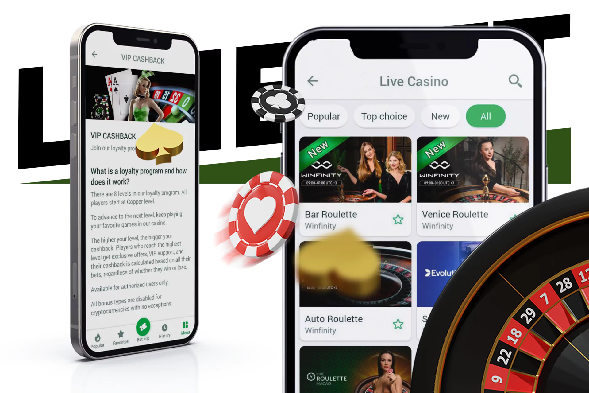 In the Linebet app, you can play casino games.