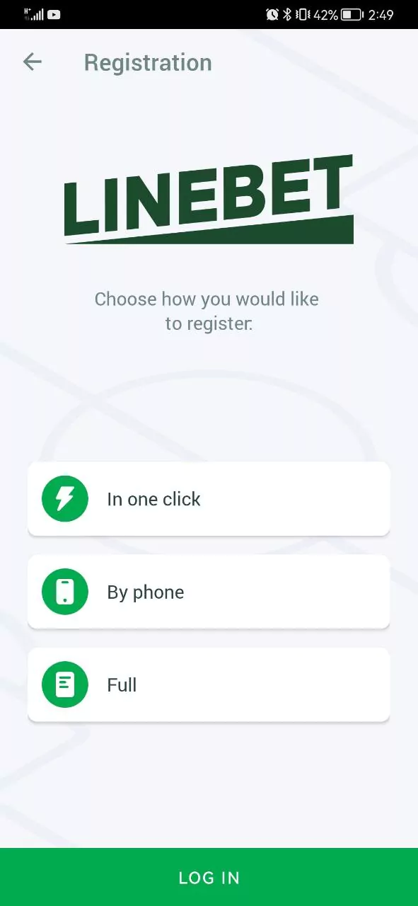 Linebet app registration form.