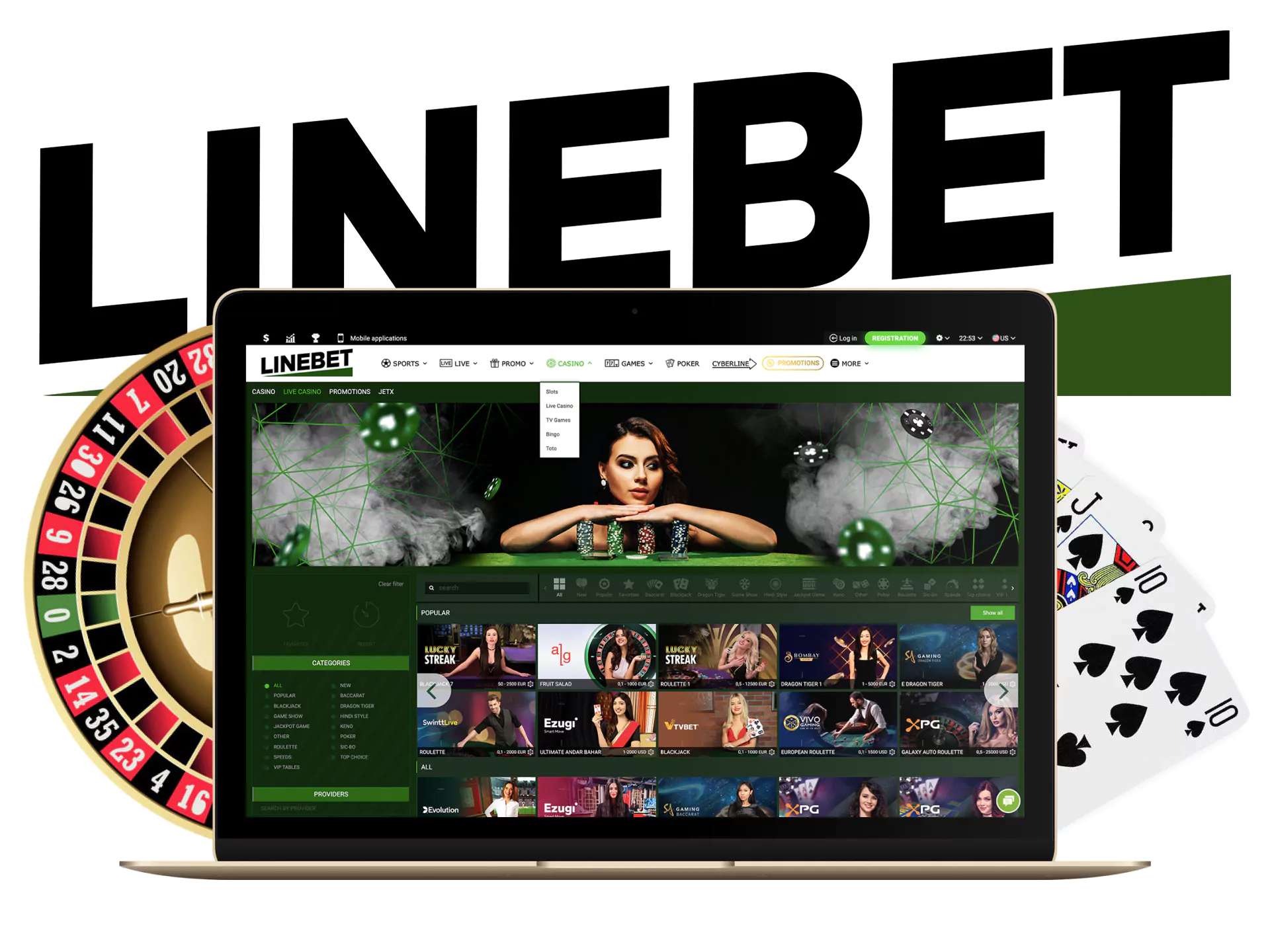 On Linebet, choose between live casino and online casino, enjoy different games.