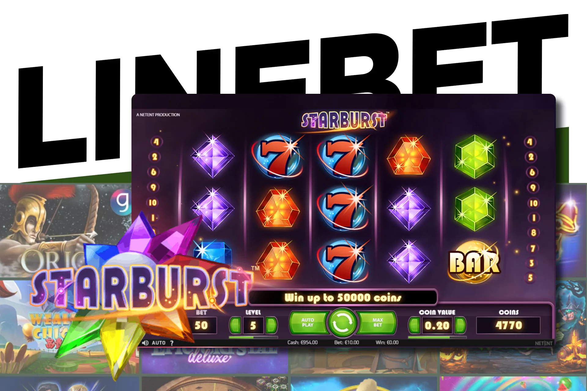 Get three sevens and win at Starburst in Linebet.
