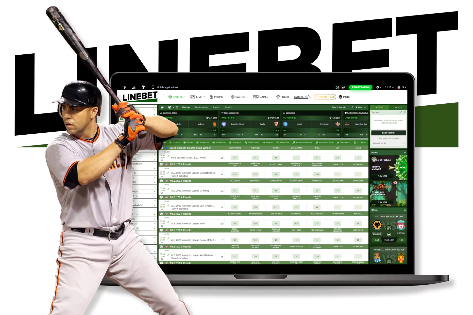 In Linebet, place bets on various baseball sports events.