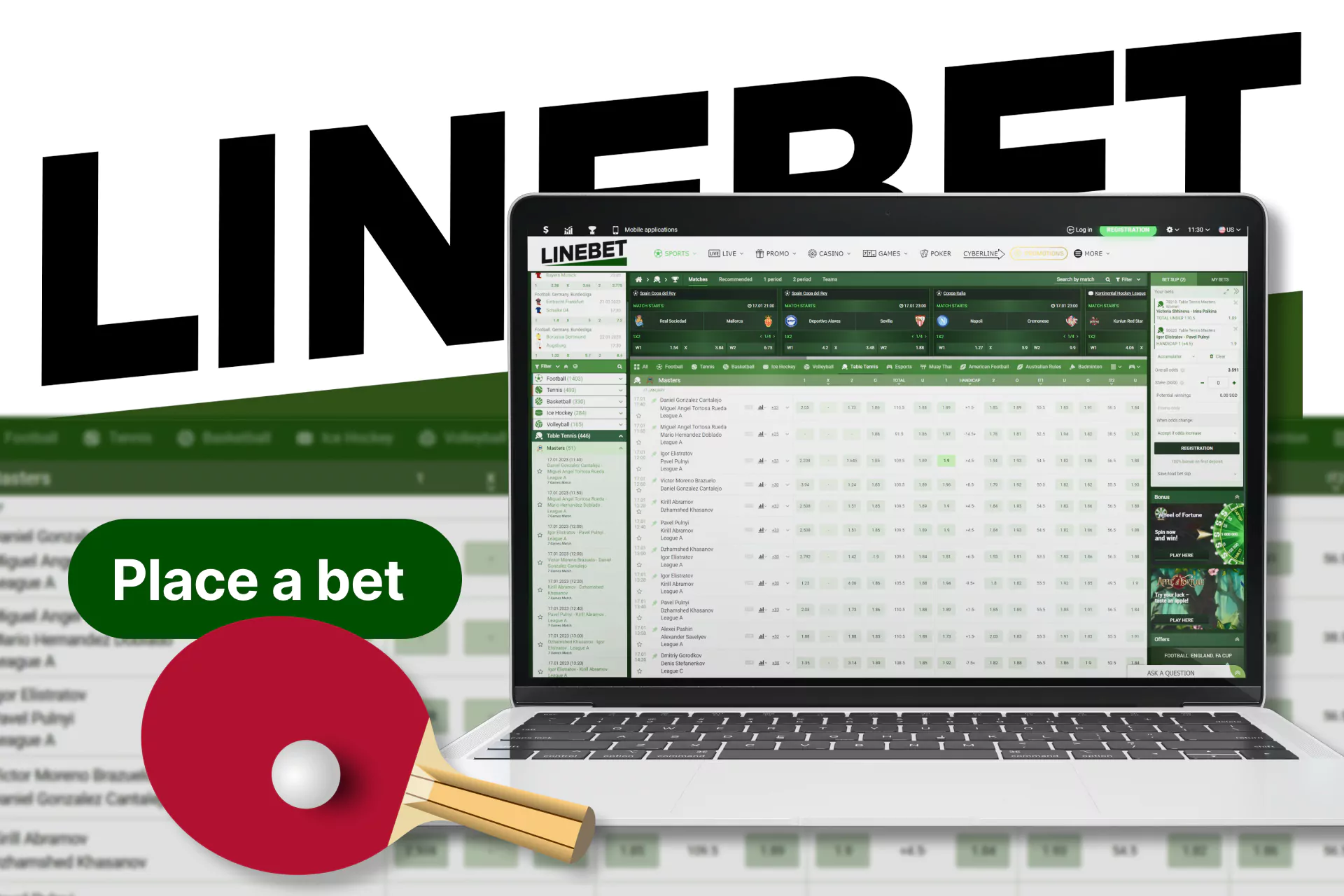 Try different types of table tennis bets in Linebet.