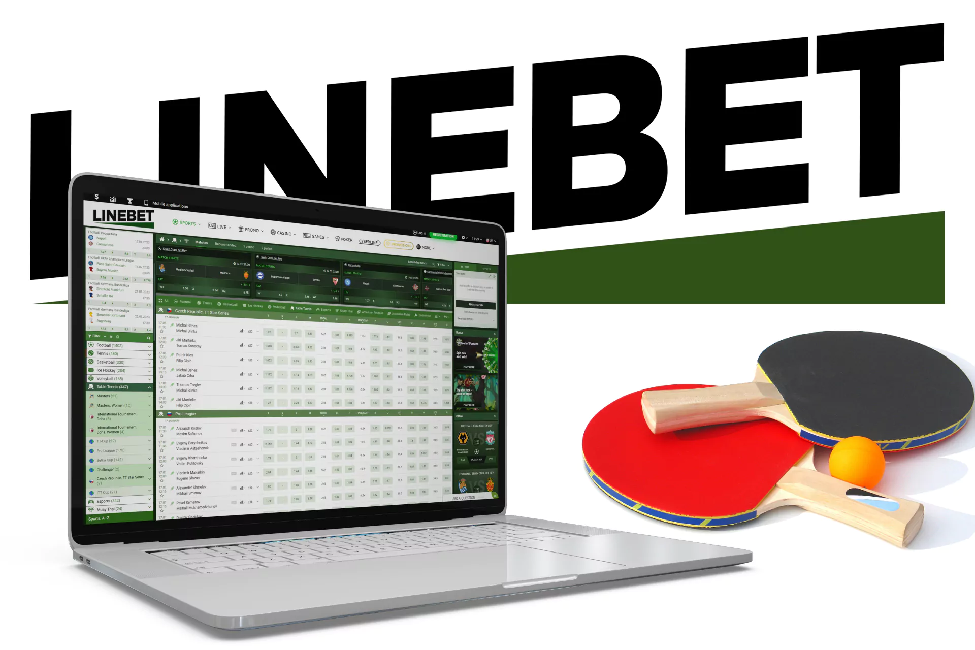 You can bet on a variety of table tennis tournaments with Linebet.