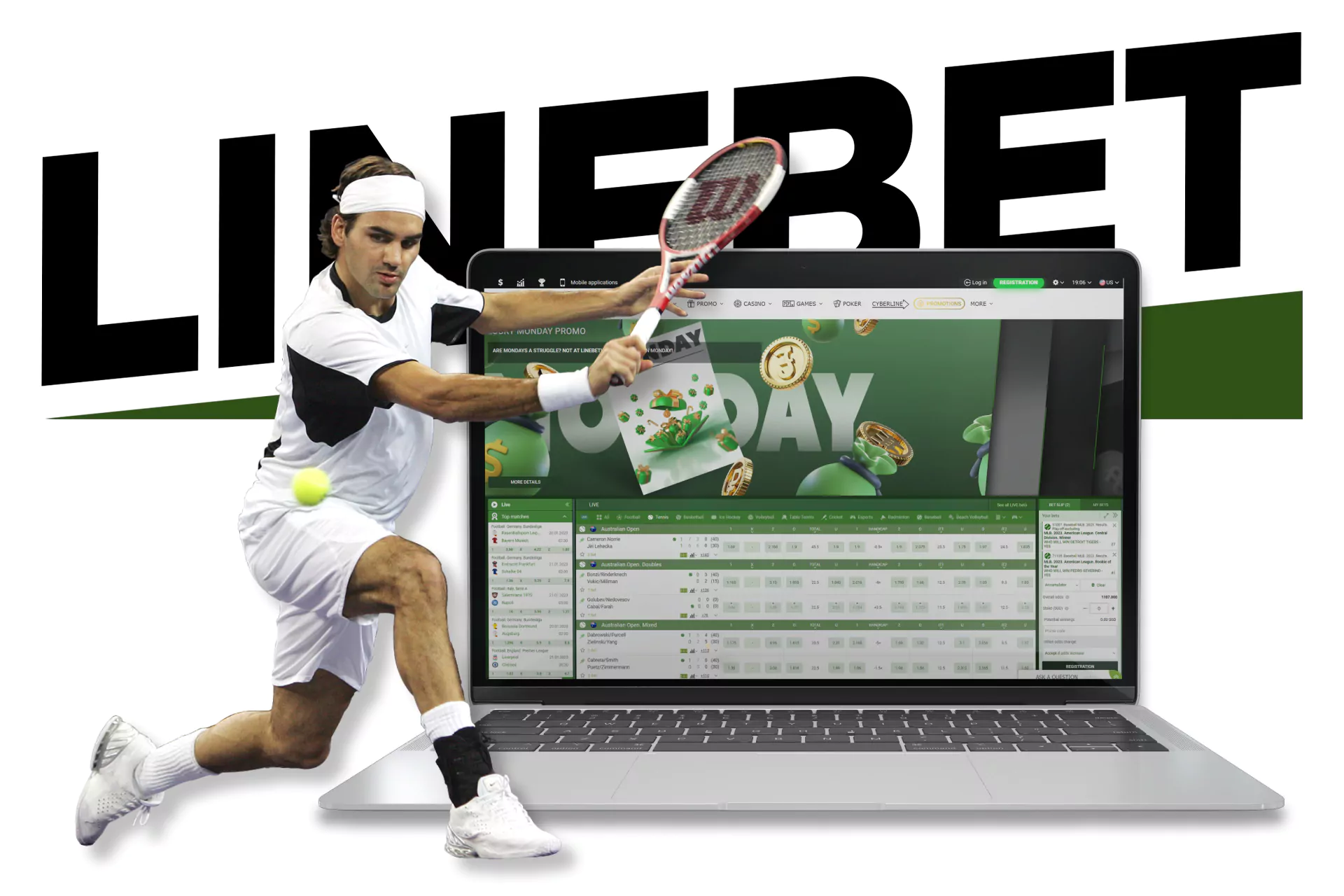 Place bets on tennis tournaments on various markets with Linebet.